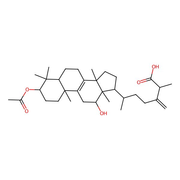 2D Structure of 6-(3-acetyloxy-12-hydroxy-4,4,10,13,14-pentamethyl-2,3,5,6,7,11,12,15,16,17-decahydro-1H-cyclopenta[a]phenanthren-17-yl)-2-methyl-3-methylideneheptanoic acid