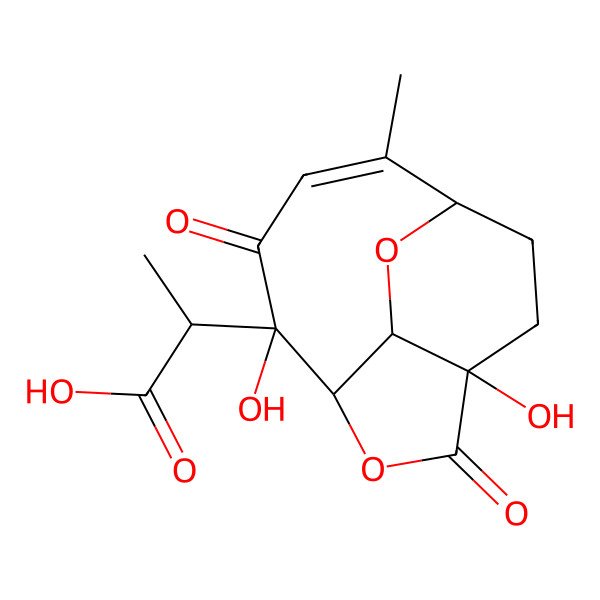 2D Structure of (2S)-2-[(1R,4S,7S,11S,12S)-4,11-dihydroxy-8-methyl-3,10-dioxo-2,13-dioxatricyclo[5.4.2.04,12]tridec-8-en-11-yl]propanoic acid