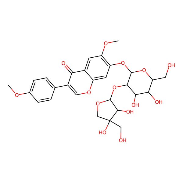 2D Structure of 7-[(2S,3S,4S,5R,6S)-3-[(2S,3S,4S)-3,4-dihydroxy-4-(hydroxymethyl)oxolan-2-yl]oxy-4,5-dihydroxy-6-(hydroxymethyl)oxan-2-yl]oxy-6-methoxy-3-(4-methoxyphenyl)chromen-4-one