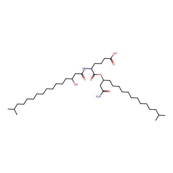 2D Structure of (3S)-3-[(2S)-5-carboxy-2-{(3S)-3-hydroxy-15-methylhexadecanoylamino}-pentanoyl]oxy-15-methylhexadecanamide