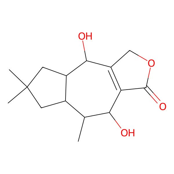 2D Structure of (4R,5S,5aS,8aS,9R)-4,9-dihydroxy-5,7,7-trimethyl-1,4,5,5a,6,8,8a,9-octahydroazuleno[5,6-c]furan-3-one