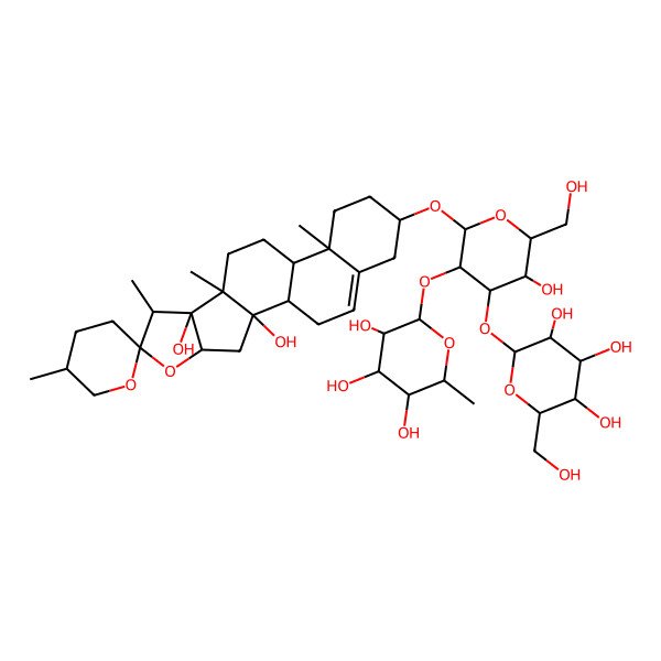 2D Structure of 2-[2-(2,8-Dihydroxy-5',7,9,13-tetramethylspiro[5-oxapentacyclo[10.8.0.02,9.04,8.013,18]icos-18-ene-6,2'-oxane]-16-yl)oxy-5-hydroxy-6-(hydroxymethyl)-4-[3,4,5-trihydroxy-6-(hydroxymethyl)oxan-2-yl]oxyoxan-3-yl]oxy-6-methyloxane-3,4,5-triol