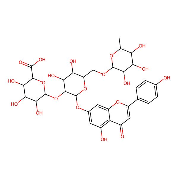 2D Structure of 6-[4,5-Dihydroxy-2-[5-hydroxy-2-(4-hydroxyphenyl)-4-oxochromen-7-yl]oxy-6-[(3,4,5-trihydroxy-6-methyloxan-2-yl)oxymethyl]oxan-3-yl]oxy-3,4,5-trihydroxyoxane-2-carboxylic acid