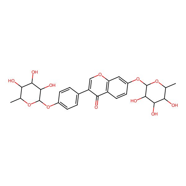 2D Structure of 7-[(2S,3R,4R,5R,6S)-3,4,5-trihydroxy-6-methyloxan-2-yl]oxy-3-[4-[(2S,3R,4R,5R,6S)-3,4,5-trihydroxy-6-methyloxan-2-yl]oxyphenyl]chromen-4-one