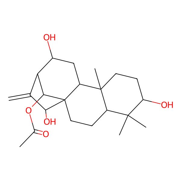 2D Structure of [(1R,4S,6S,9R,10S,12S,13R,15R,16R)-6,12,15-trihydroxy-5,5,9-trimethyl-14-methylidene-16-tetracyclo[11.2.1.01,10.04,9]hexadecanyl] acetate