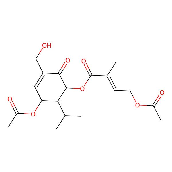 2D Structure of [(1S,5R,6R)-5-acetyloxy-3-(hydroxymethyl)-2-oxo-6-propan-2-ylcyclohex-3-en-1-yl] (E)-4-acetyloxy-2-methylbut-2-enoate