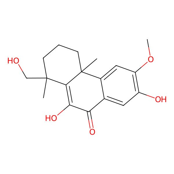 2D Structure of 7,10-dihydroxy-1-(hydroxymethyl)-6-methoxy-1,4a-dimethyl-3,4-dihydro-2H-phenanthren-9-one