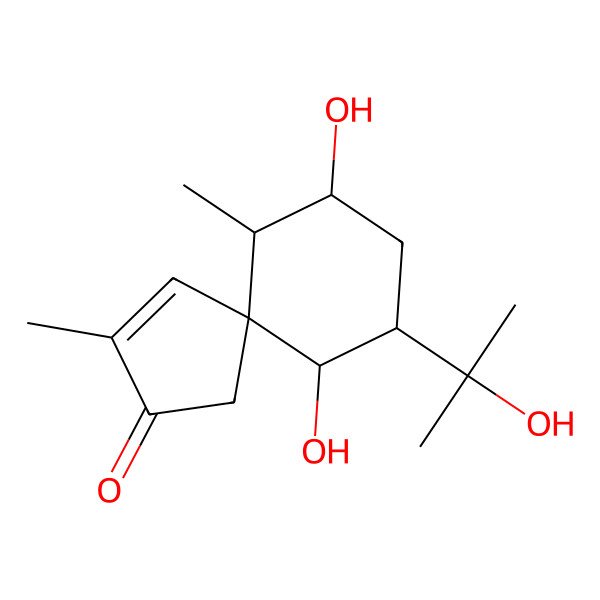 2D Structure of 7,10-Dihydroxy-9-(2-hydroxypropan-2-yl)-3,6-dimethylspiro[4.5]dec-3-en-2-one