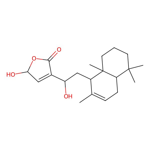 2D Structure of 4-[2-(2,5,5,8a-tetramethyl-1,4,4a,6,7,8-hexahydronaphthalen-1-yl)-1-hydroxyethyl]-2-hydroxy-2H-furan-5-one