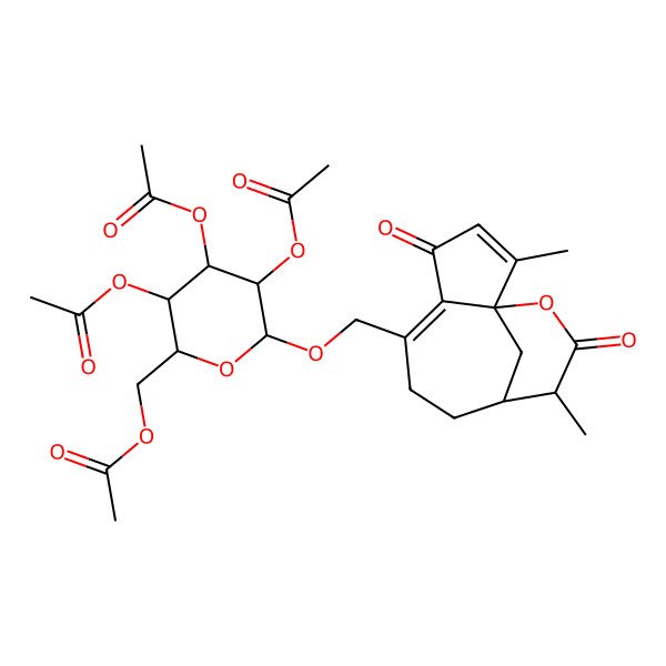 2D Structure of [(2R,3R,4S,5R,6R)-3,4,5-triacetyloxy-6-[[(1S,9R,10R)-2,10-dimethyl-4,11-dioxo-12-oxatricyclo[7.3.1.01,5]trideca-2,5-dien-6-yl]methoxy]oxan-2-yl]methyl acetate
