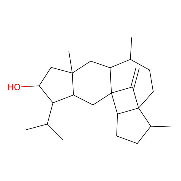 2D Structure of 7,10,14-Trimethyl-18-methylidene-4-propan-2-ylpentacyclo[11.4.1.01,9.03,7.013,17]octadecan-5-ol
