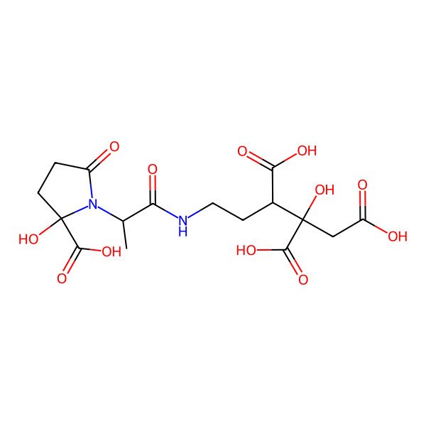 2D Structure of 5-[[(2S)-2-[(2R)-2-carboxy-2-hydroxy-5-oxopyrrolidin-1-yl]propanoyl]amino]-2-hydroxypentane-1,2,3-tricarboxylic acid