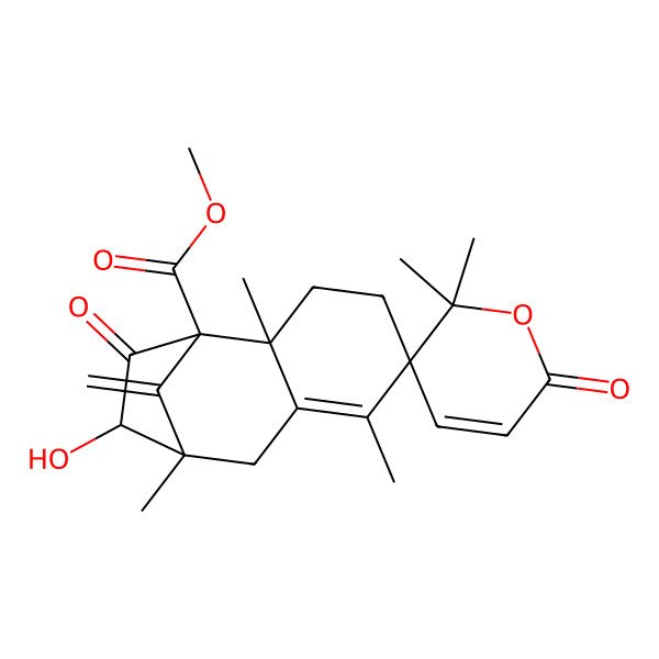 2D Structure of Methyl 10'-hydroxy-2,2,2',6',9'-pentamethyl-12'-methylidene-6,11'-dioxospiro[pyran-3,5'-tricyclo[7.2.1.02,7]dodec-6-ene]-1'-carboxylate