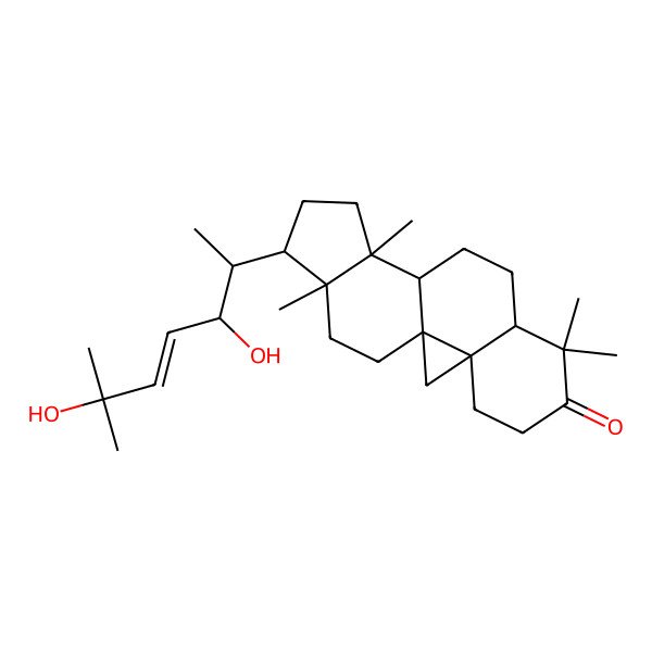 2D Structure of (1S,3R,12S,15R,16R)-15-[(E,2S)-3,6-dihydroxy-6-methylhept-4-en-2-yl]-7,7,12,16-tetramethylpentacyclo[9.7.0.01,3.03,8.012,16]octadecan-6-one
