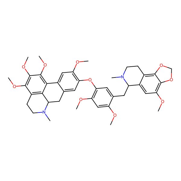 2D Structure of (6R)-6-[[5-[[(6aS)-1,2,3,10-tetramethoxy-6-methyl-5,6,6a,7-tetrahydro-4H-dibenzo[de,g]quinolin-9-yl]oxy]-2,4-dimethoxyphenyl]methyl]-4-methoxy-7-methyl-8,9-dihydro-6H-[1,3]dioxolo[4,5-f]isoquinoline