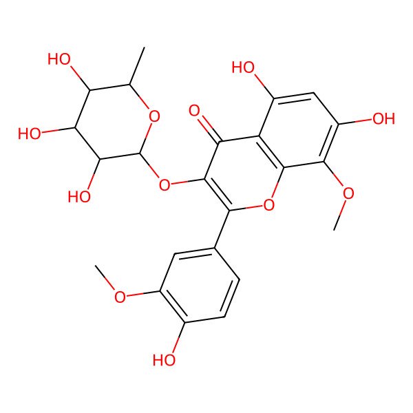 2D Structure of 5,7-dihydroxy-2-(4-hydroxy-3-methoxyphenyl)-8-methoxy-3-[(2S,3S,4R,5R,6S)-3,4,5-trihydroxy-6-methyloxan-2-yl]oxychromen-4-one