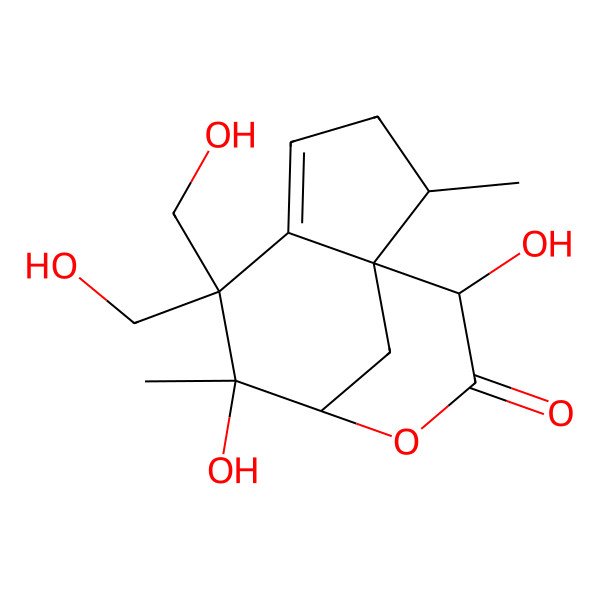 2D Structure of 7,11-Dihydroxy-6,6-bis(hydroxymethyl)-2,7-dimethyl-9-oxatricyclo[6.3.1.01,5]dodec-4-en-10-one