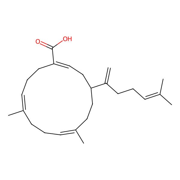 2D Structure of 7,11-Dimethyl-4-(6-methylhepta-1,5-dien-2-yl)cyclotetradeca-1,7,11-triene-1-carboxylic acid