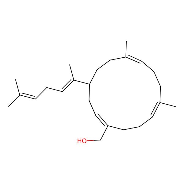 2D Structure of [7,11-Dimethyl-4-(6-methylhepta-2,5-dien-2-yl)cyclotetradeca-1,7,11-trien-1-yl]methanol