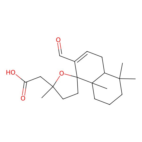 2D Structure of 2-(7-formyl-2',4,4,8a-tetramethylspiro[2,3,4a,5-tetrahydro-1H-naphthalene-8,5'-oxolane]-2'-yl)acetic acid