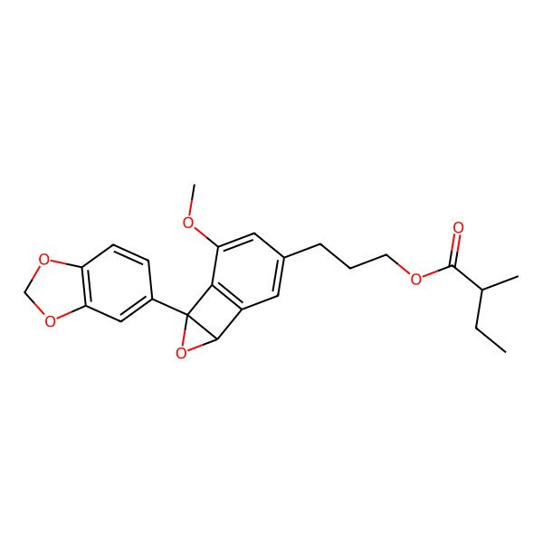 2D Structure of 3-[(7S,9R)-7-(1,3-benzodioxol-5-yl)-5-methoxy-8-oxatricyclo[4.3.0.07,9]nona-1(6),2,4-trien-3-yl]propyl (2R)-2-methylbutanoate