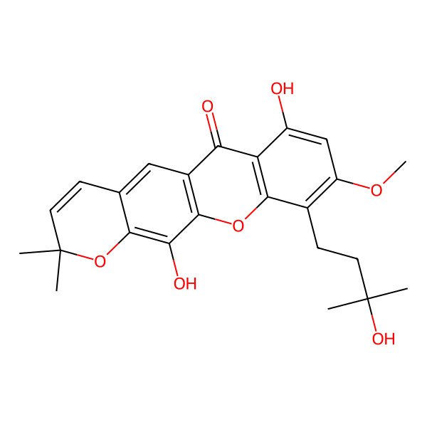 2D Structure of 7,12-Dihydroxy-10-(3-hydroxy-3-methylbutyl)-9-methoxy-2,2-dimethylpyrano[3,2-b]xanthen-6-one