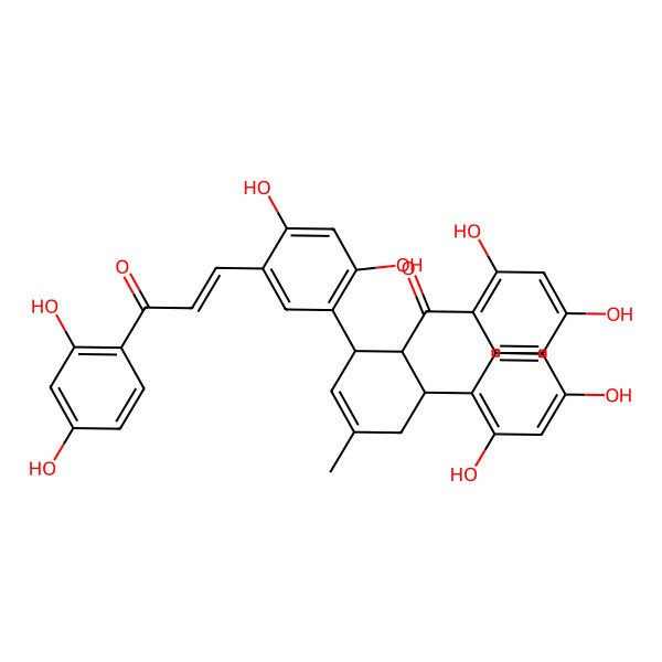2D Structure of 3-[5-[6-(2,4-Dihydroxybenzoyl)-5-(2,4-dihydroxyphenyl)-3-methylcyclohex-2-en-1-yl]-2,4-dihydroxyphenyl]-1-(2,4-dihydroxyphenyl)prop-2-en-1-one