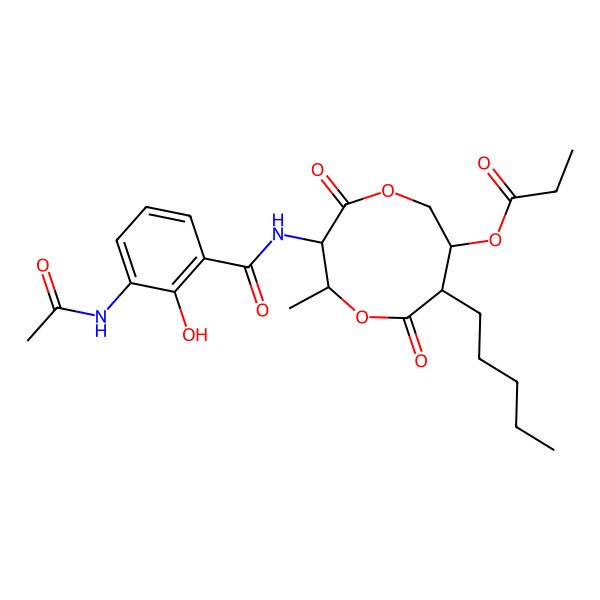 2D Structure of [(2R,3S,7R,8R)-3-[(3-acetamido-2-hydroxybenzoyl)amino]-2-methyl-4,9-dioxo-8-pentyl-1,5-dioxonan-7-yl] propanoate