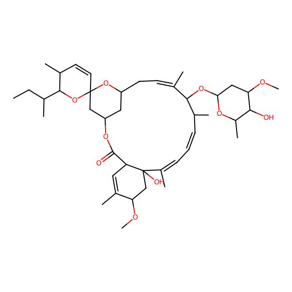 2D Structure of 2'-Butan-2-yl-9-hydroxy-15-(5-hydroxy-4-methoxy-6-methyloxan-2-yl)oxy-7-methoxy-3',6,10,14,16-pentamethylspiro[2,20-dioxatricyclo[17.3.1.04,9]tricosa-5,10,12,16-tetraene-21,6'-2,3-dihydropyran]-3-one