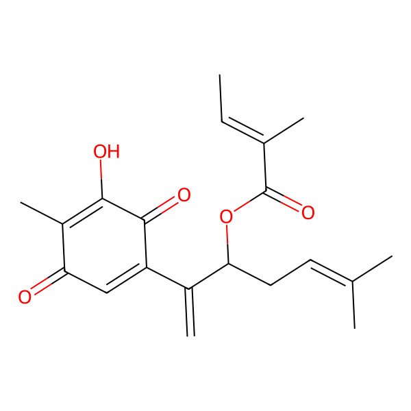 2D Structure of [(3S)-2-(5-hydroxy-4-methyl-3,6-dioxocyclohexa-1,4-dien-1-yl)-6-methylhepta-1,5-dien-3-yl] (Z)-2-methylbut-2-enoate