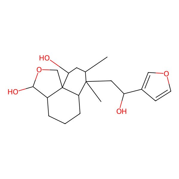 2D Structure of 7-[2-(Furan-3-yl)-2-hydroxyethyl]-7,8-dimethyl-1,3,3a,4,5,6,6a,8,9,10-decahydrobenzo[d][2]benzofuran-3,10-diol