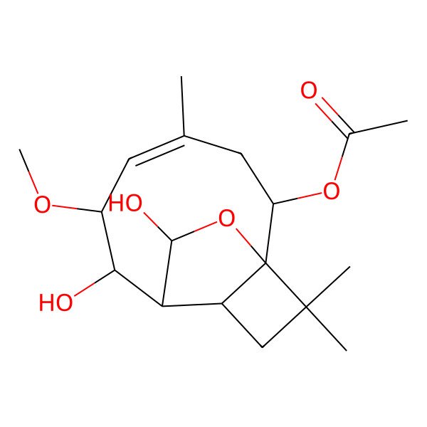2D Structure of (7,13-Dihydroxy-6-methoxy-4,11,11-trimethyl-12-oxatricyclo[6.3.2.01,9]tridec-4-en-2-yl) acetate