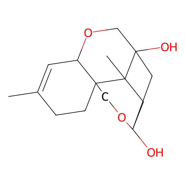 2D Structure of 7,13-Dimethyl-2,10-dioxatetracyclo[10.2.1.04,9.04,13]pentadec-7-ene-1,12-diol