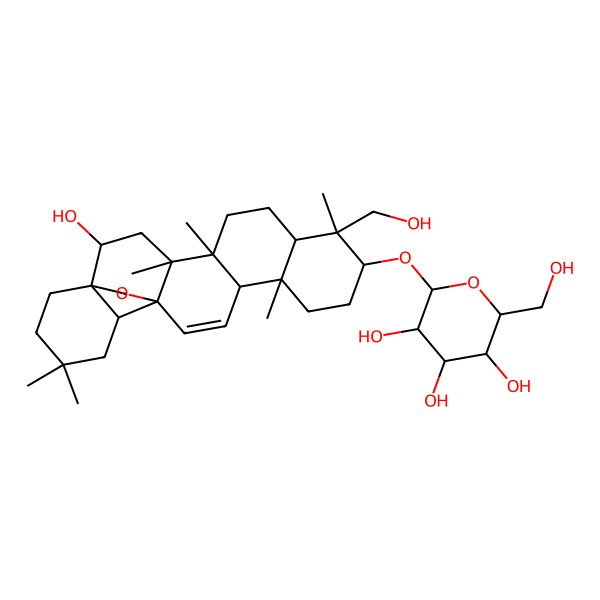 2D Structure of (2R,3R,4S,5S,6R)-2-[[(2R,4S,5R,13S,18S)-2-Hydroxy-9-(hydroxymethyl)-4,5,9,13,20,20-hexamethyl-24-oxahexacyclo[15.5.2.01,18.04,17.05,14.08,13]tetracos-15-en-10-yl]oxy]-6-(hydroxymethyl)oxane-3,4,5-triol