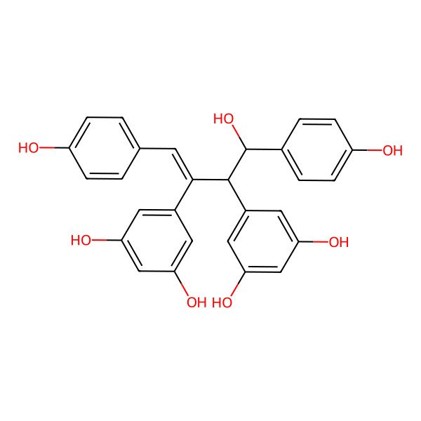 2D Structure of 5-[(Z,1R,2R)-3-(3,5-dihydroxyphenyl)-1-hydroxy-1,4-bis(4-hydroxyphenyl)but-3-en-2-yl]benzene-1,3-diol