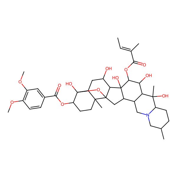 2D Structure of [10,12,14,16,23-Pentahydroxy-6,10,19-trimethyl-13-(2-methylbut-2-enoyloxy)-24-oxa-4-azaheptacyclo[12.12.0.02,11.04,9.015,25.018,23.019,25]hexacosan-22-yl] 3,4-dimethoxybenzoate
