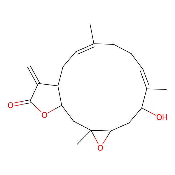 2D Structure of (1S,3R,5R,7S,8E,12E,15R)-7-hydroxy-3,8,12-trimethyl-16-methylidene-4,18-dioxatricyclo[13.3.0.03,5]octadeca-8,12-dien-17-one