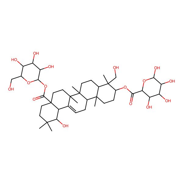 2D Structure of [(3S,4S,4aS,6aR,6bS,8aR,12S,12aR,14aS,14bR)-12-hydroxy-4-(hydroxymethyl)-4,6a,6b,11,11,14b-hexamethyl-8a-[(2S,3R,4S,5S,6R)-3,4,5-trihydroxy-6-(hydroxymethyl)oxan-2-yl]oxycarbonyl-1,2,3,4a,5,6,7,8,9,10,12,12a,14,14a-tetradecahydropicen-3-yl] (2S,3S,4S,5R,6R)-3,4,5,6-tetrahydroxyoxane-2-carboxylate