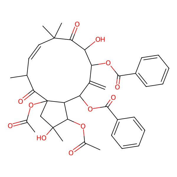 2D Structure of [(1R,2R,3aR,5S,6E,10R,11S,13R,13aS)-1,3a-diacetyloxy-11-benzoyloxy-2,10-dihydroxy-2,5,8,8-tetramethyl-12-methylidene-4,9-dioxo-3,5,10,11,13,13a-hexahydro-1H-cyclopenta[12]annulen-13-yl] benzoate