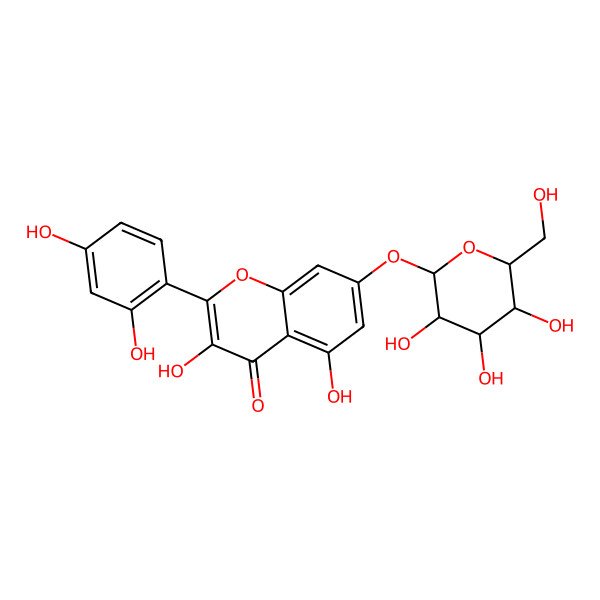 2D Structure of 2-(2,4-Dihydroxyphenyl)-3,5-dihydroxy-7-[3,4,5-trihydroxy-6-(hydroxymethyl)oxan-2-yl]oxychromen-4-one