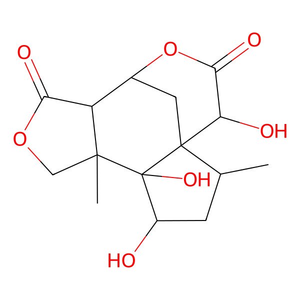 2D Structure of (1S,2R,4R,5S,6S,10S,11S,14R)-4,5,14-trihydroxy-2,6-dimethyl-8,12-dioxatetracyclo[9.3.1.01,5.06,10]pentadecane-9,13-dione