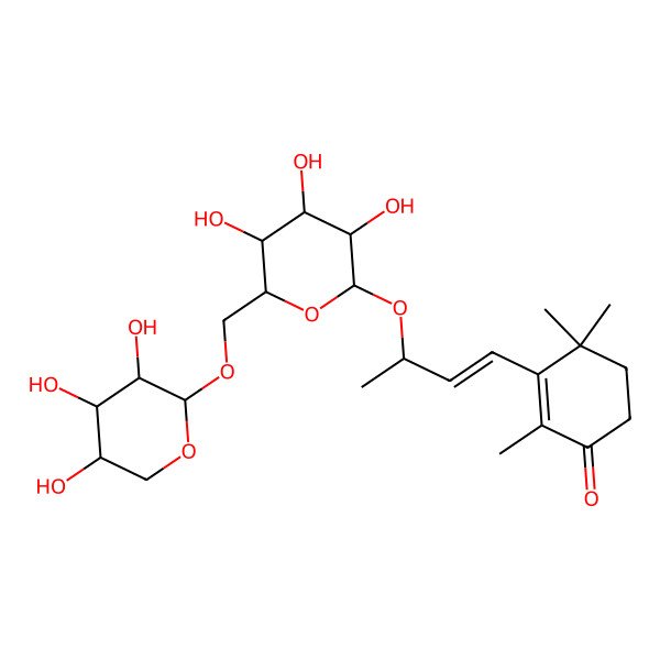 2D Structure of 2,4,4-trimethyl-3-[(E,3R)-3-[(2R,3R,4S,5S,6R)-3,4,5-trihydroxy-6-[[(2S,3S,4S,5S)-3,4,5-trihydroxyoxan-2-yl]oxymethyl]oxan-2-yl]oxybut-1-enyl]cyclohex-2-en-1-one