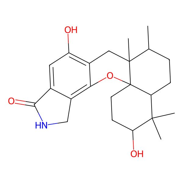 2D Structure of 10,19-Dihydroxy-13,14,18,18-tetramethyl-2-oxa-6-azapentacyclo[11.8.0.01,17.03,11.04,8]henicosa-3,8,10-trien-7-one