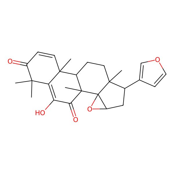 2D Structure of (1R,2R,4R,6S,7S,10R,11S)-6-(furan-3-yl)-17-hydroxy-1,7,11,15,15-pentamethyl-3-oxapentacyclo[8.8.0.02,4.02,7.011,16]octadeca-12,16-diene-14,18-dione