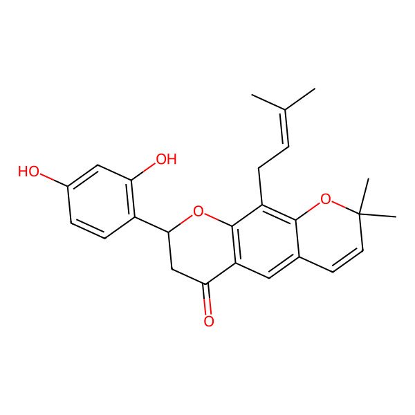 2D Structure of (8S)-8-(2,4-dihydroxyphenyl)-2,2-dimethyl-10-(3-methylbut-2-enyl)-7,8-dihydropyrano[3,2-g]chromen-6-one