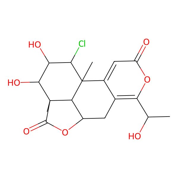 2D Structure of (1S,9R,12R,16S)-15-chloro-13,14-dihydroxy-6-(1-hydroxyethyl)-1,12-dimethyl-5,10-dioxatetracyclo[7.6.1.02,7.012,16]hexadeca-2,6-diene-4,11-dione