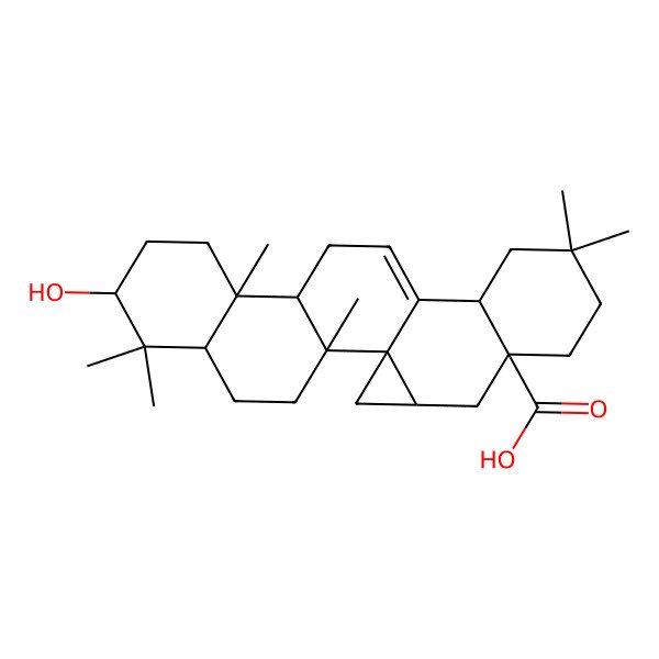 2D Structure of 7-Hydroxy-2,6,6,10,17,17-hexamethylhexacyclo[12.9.0.01,22.02,11.05,10.015,20]tricos-13-ene-20-carboxylic acid