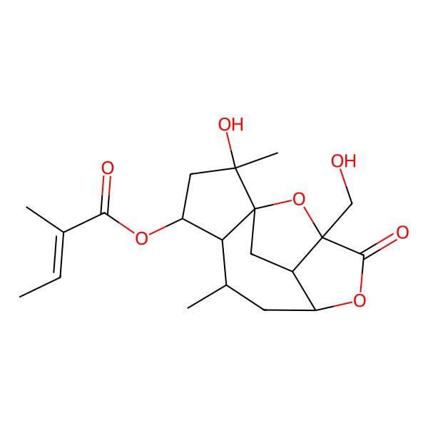 2D Structure of [(1R,2R,4S,5R,6R,8R,11R,12S)-2-hydroxy-11-(hydroxymethyl)-2,6-dimethyl-10-oxo-9,14-dioxatetracyclo[9.2.1.01,5.08,12]tetradecan-4-yl] (E)-2-methylbut-2-enoate