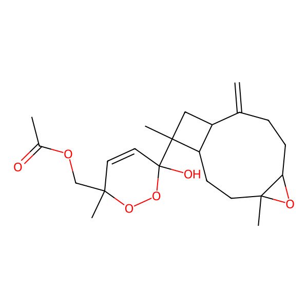2D Structure of [(3R,6S)-6-[(1S,4S,6S,10R,12S)-4,12-dimethyl-9-methylidene-5-oxatricyclo[8.2.0.04,6]dodecan-12-yl]-6-hydroxy-3-methyl-1,2-dioxin-3-yl]methyl acetate