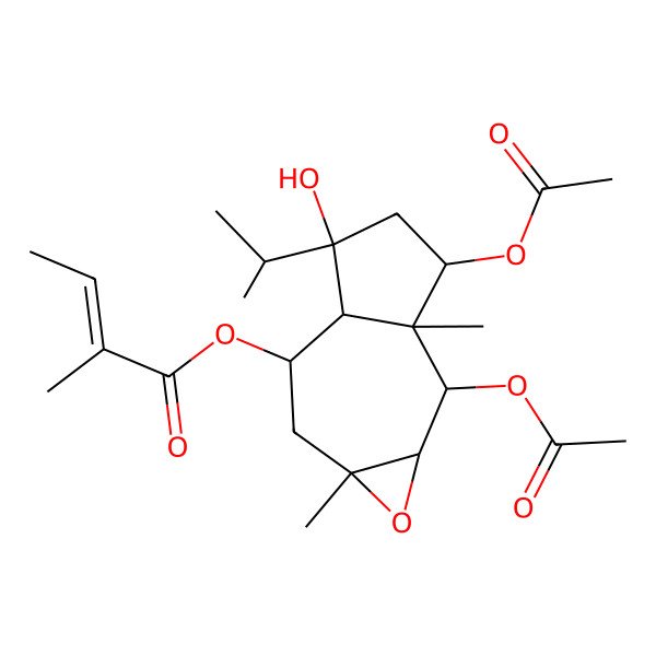 2D Structure of (2,3-diacetyloxy-5-hydroxy-2a,7a-dimethyl-5-propan-2-yl-2,3,4,5a,6,7-hexahydro-1aH-azuleno[6,7-b]oxiren-6-yl) 2-methylbut-2-enoate